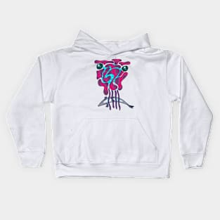 Violet alien crab eating fish Kids Hoodie